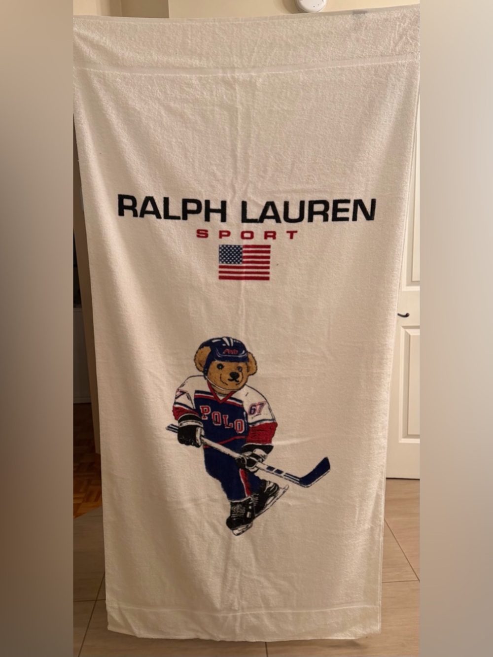 Ralph Lauren Sport | White Towel with Polo Bear Hockey Motif